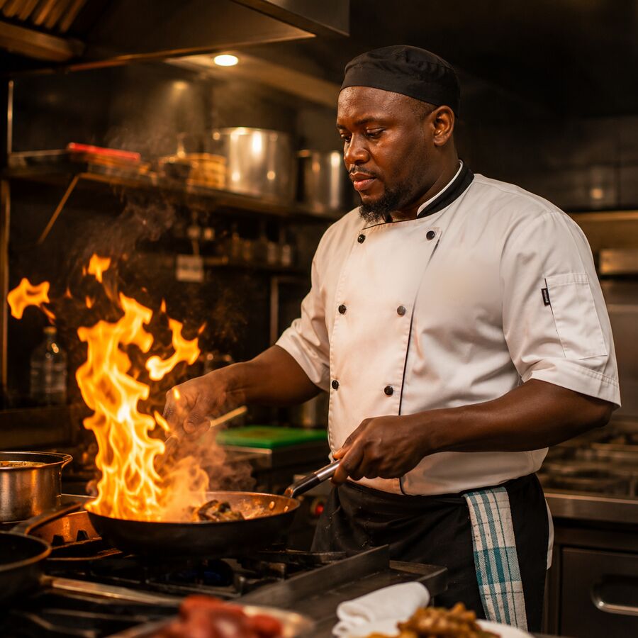 A Nigerian chef at work in the kitchen